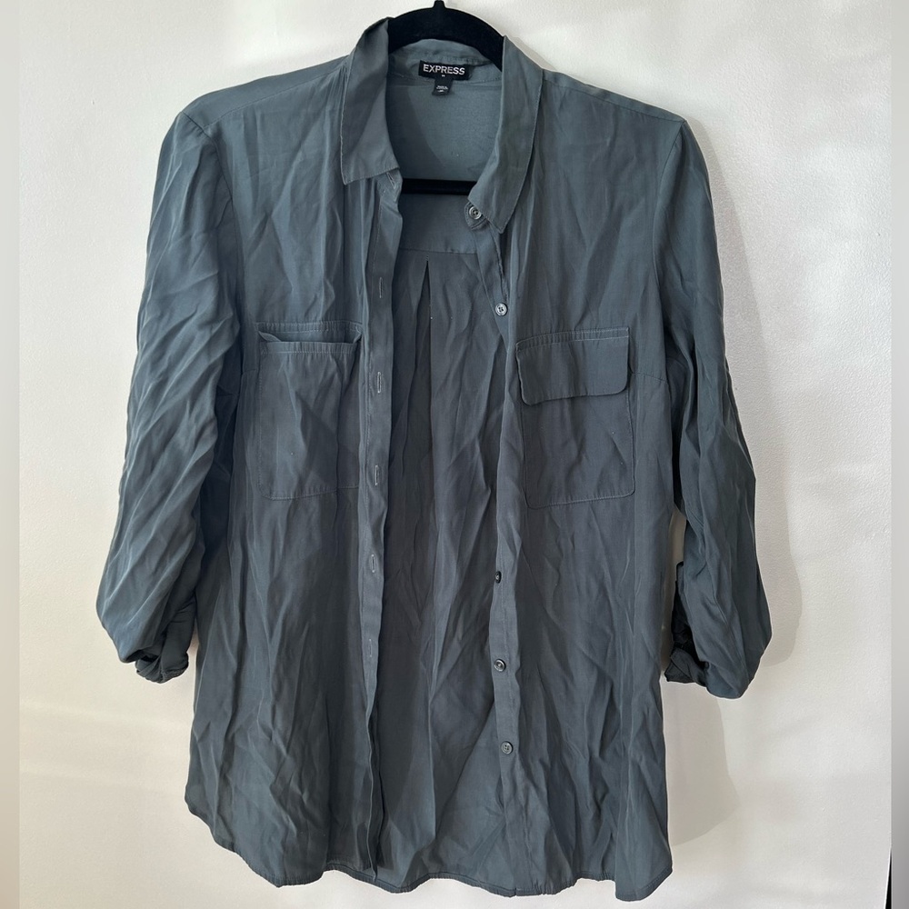 Express Blue Button Up 3/4 Sleeve Blouse